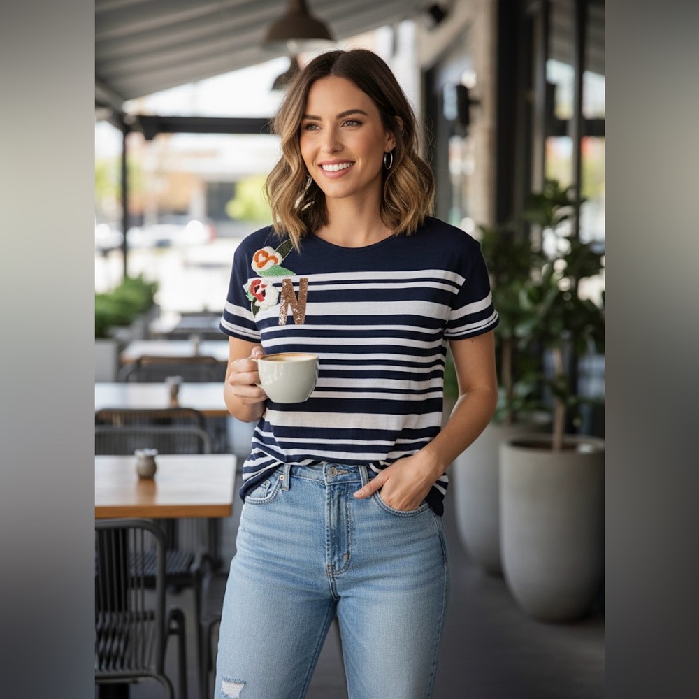 Spirit Navy and White Striped Women's Tee